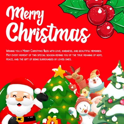 Red and Green Illustration Merry Christmas Greetings Instagram Post