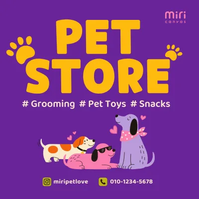 purple playful pet store advertisement