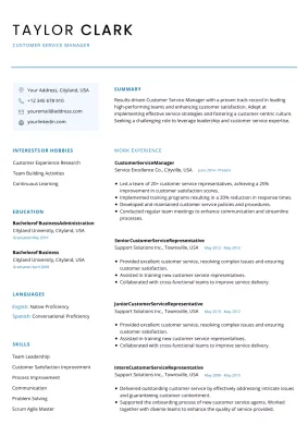 white blue minimalist clean customer service resume resume