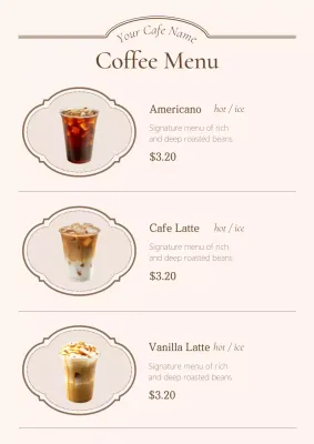 Beige Classic Coffee Menu Poster