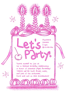 Pink Retro Birthday Invitation Poster