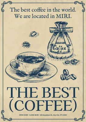 Vintage cafe interior poster in beige tones