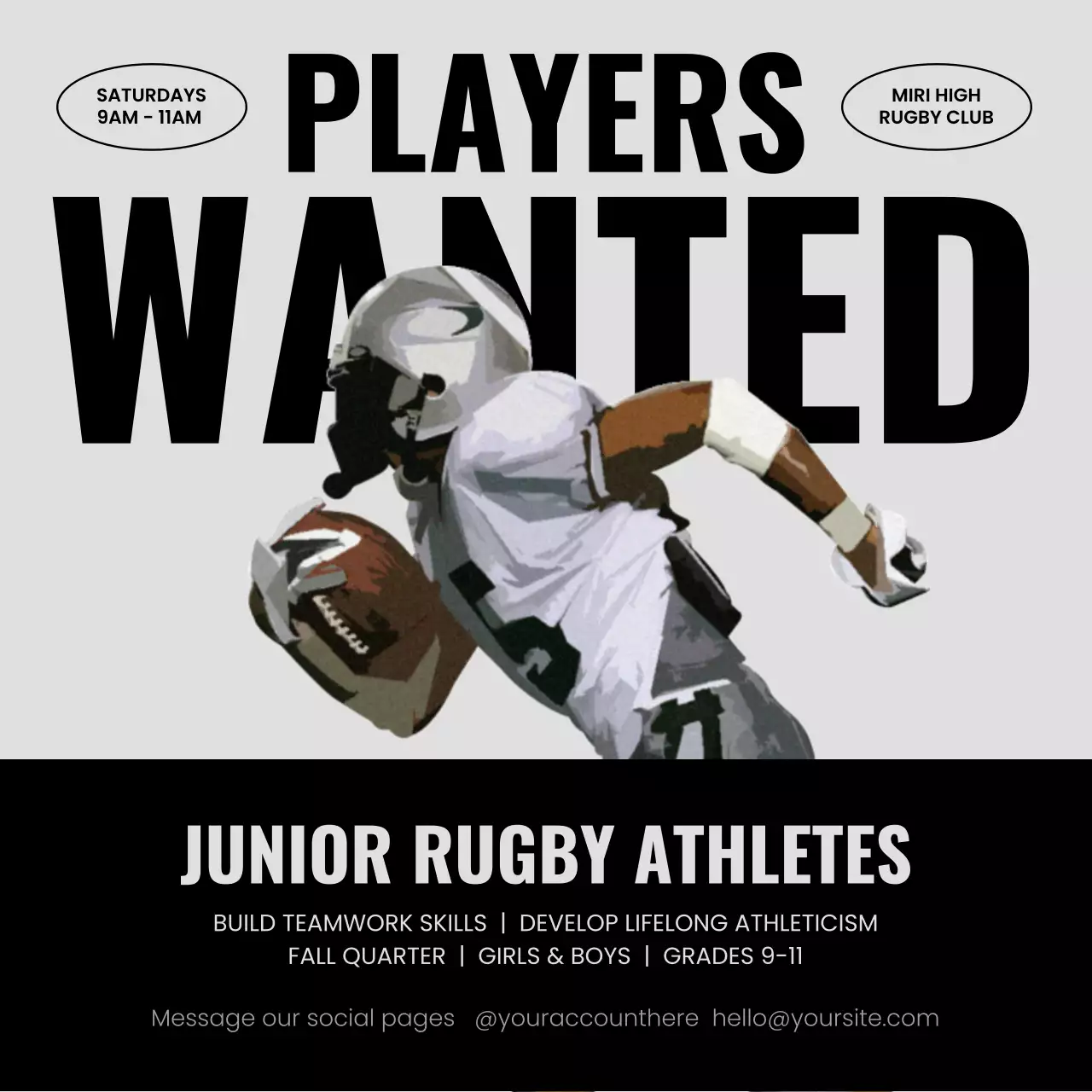 Grey Bold Rugby Recruitment Social Media Post