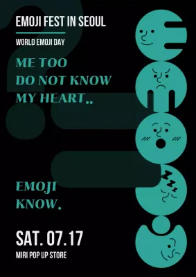 Emojis know the answer. Mint-colored emoji on a black background