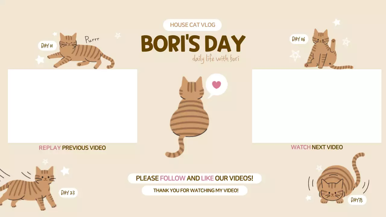 Beige Cute Cat Vlog Layout YouTube Thumbnail