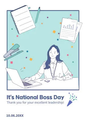 Blue Minimal Boss Card Poster