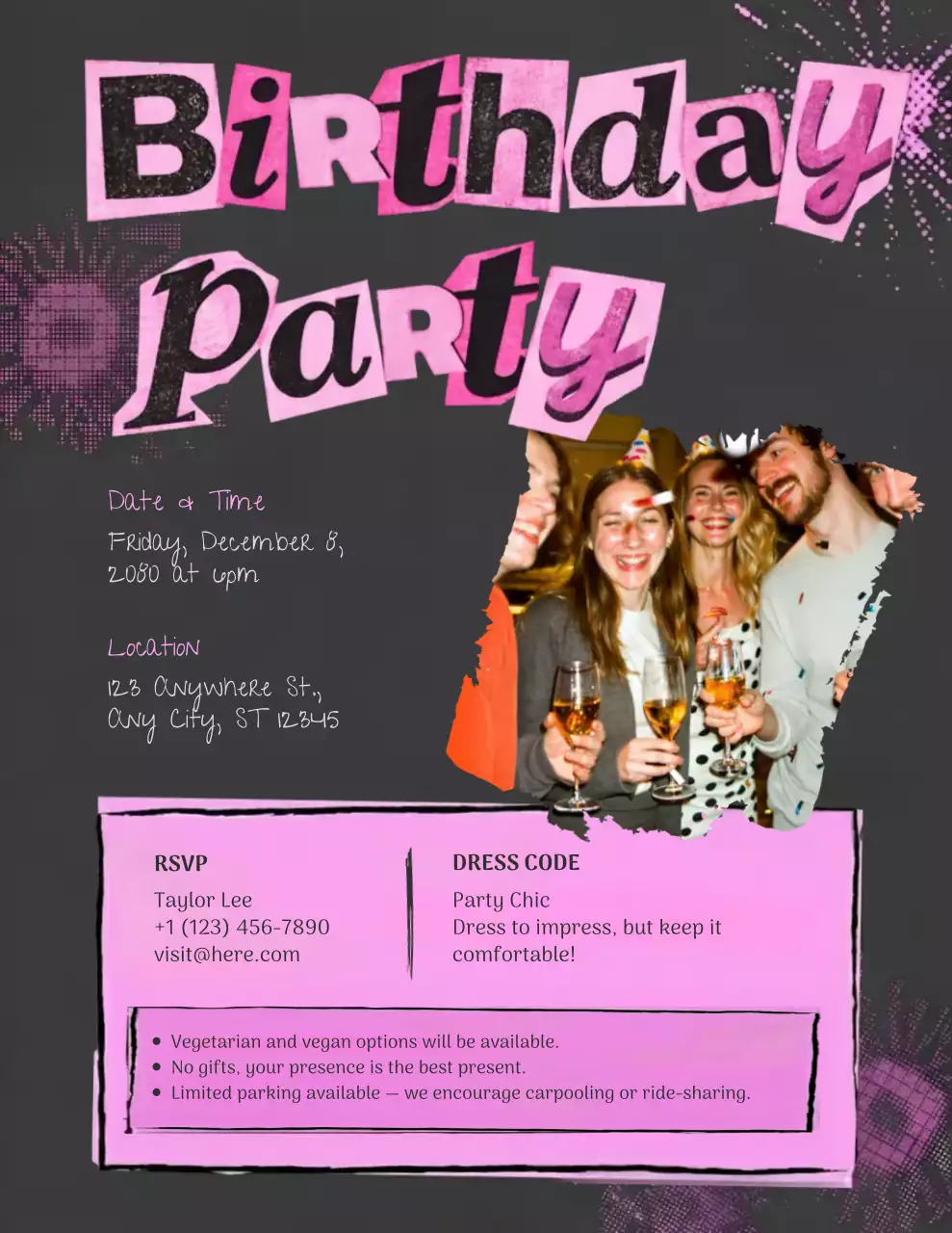 Pink Retro Birthday Invitation Poster